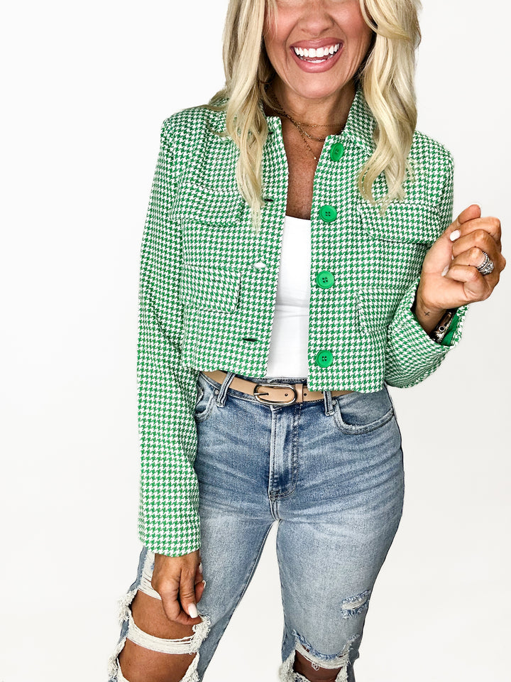 Harper Cropped Houndstooth Jacket