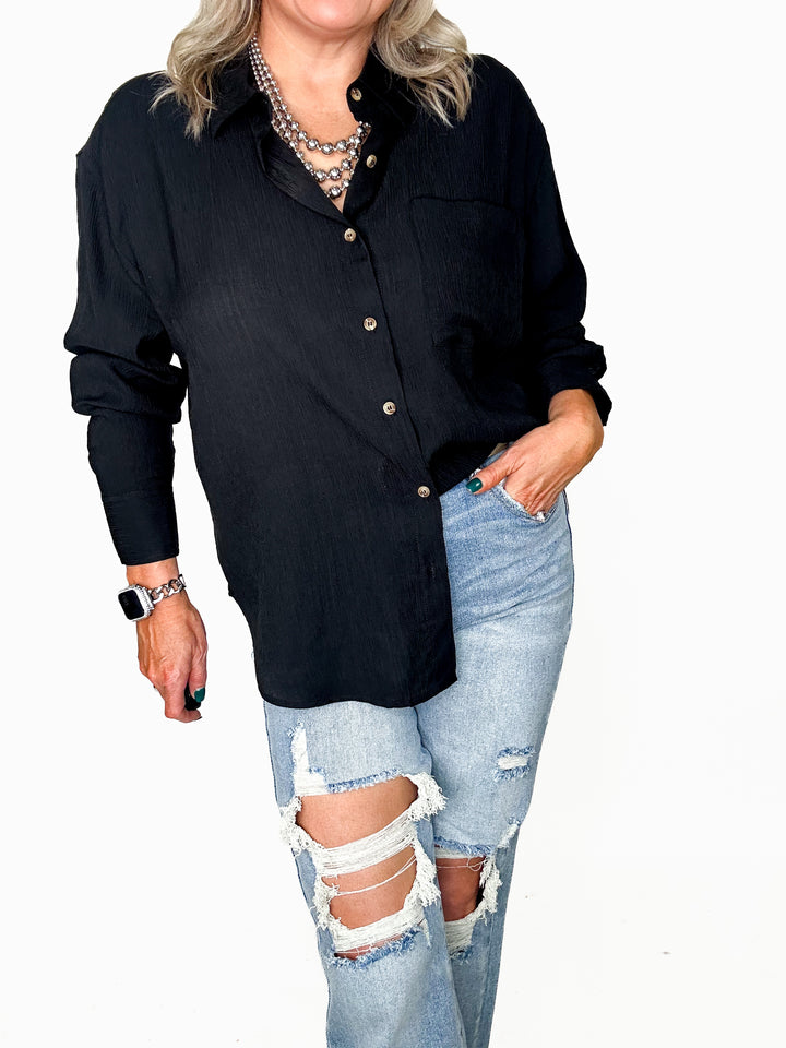 Black-Camille Textured Button-Down Top