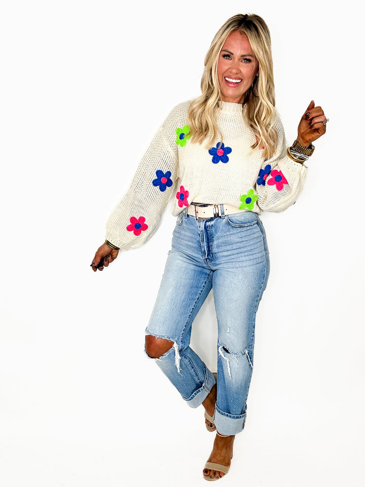 Lila Crocheted Floral Sweater