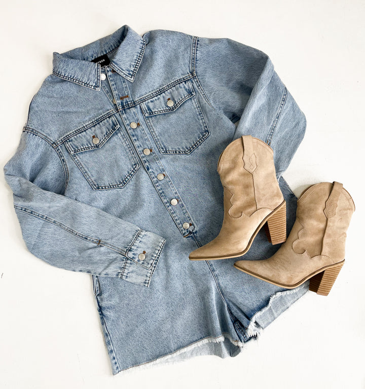 Mineral Washed Denim Oversized Romper