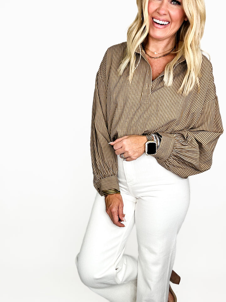 Bubble Hem Stripe Popover Shirt