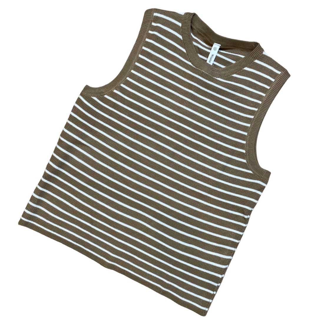 Molly Striped Sweater Muscle Tank - Mocha/White