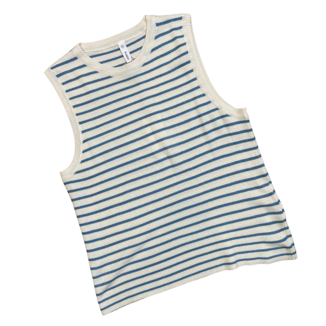 Molly Striped Sweater Muscle Tank - White/Blue