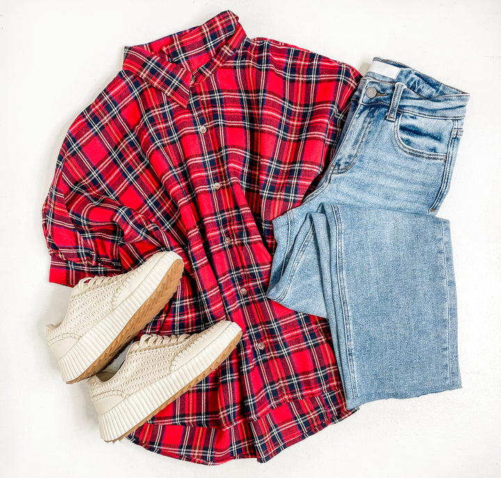 Plaid Harmony Oversized Shirt - Red