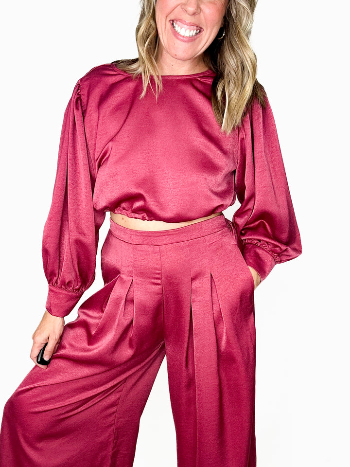 Clara Satin Crop & Pants Set