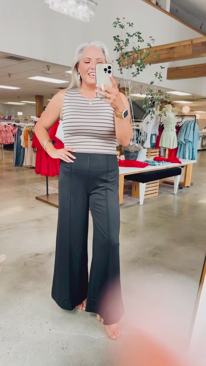 Solid High Waist Wide Leg Pants